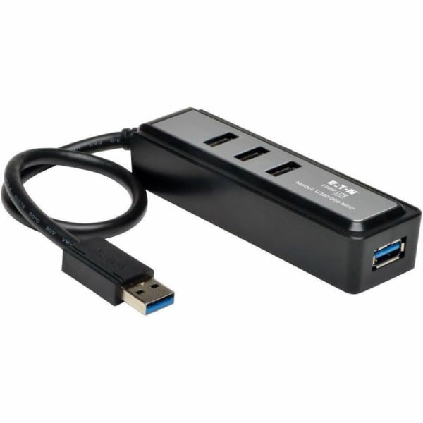 Tripp Lite Portable 4-Port USB 3.0 SuperSpeed Mini Hub with Built In Cable - Hub - 4 x SuperSpeed USB 3.0 - desktop