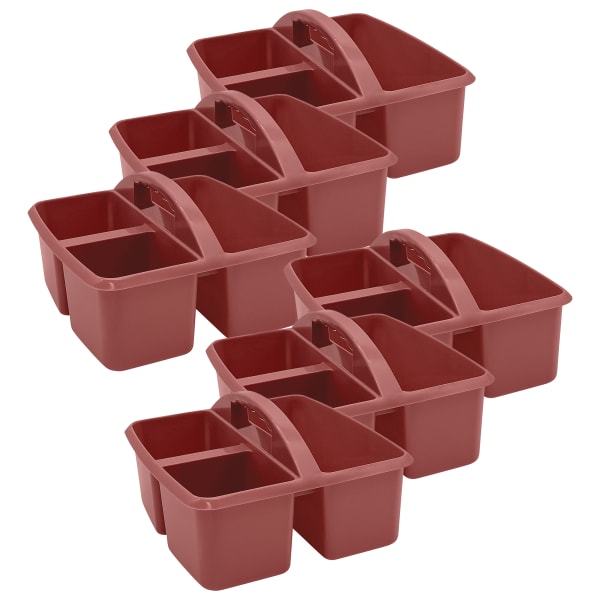 Teacher Created Resources Plastic Storage Caddies, 5-1/4inH x 9-1/4inW x 9inD, Deep Rose, Pack Of 6 Caddies
