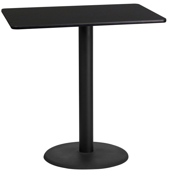 Flash Furniture Rectangular Laminate Table Top With Round Bar Height Table Base, 43-3/16inH x 24inW x 42inD, Black