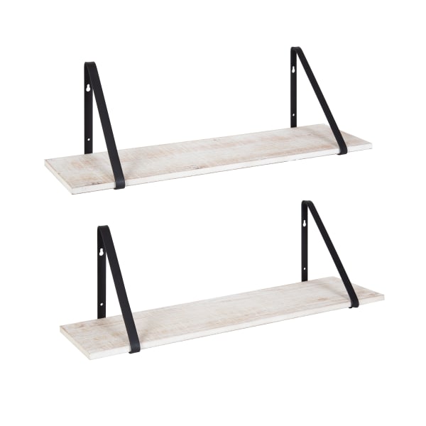 Kate and Laurel Soloman Wooden Shelves with Brackets, 8-5/16inH x 27-1/2inW x 6-15/16inD, White/Black
