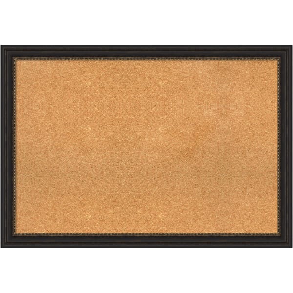 Amanti Art Rectangular Non-Magnetic Cork Bulletin Board, Natural, 40in x 28in, Accent Bronze Narrow Plastic Frame