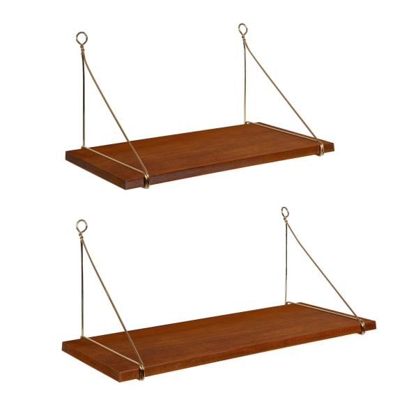 Kate and Laurel Vista Wood and Metal Wall Shelves, 9-3/4inH x 24inW x 9-7/16inD, Brown, Set Of 2 Shelves