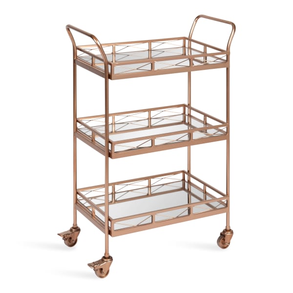 Kate and Laurel Ketia Glam 3-Tier Metal Bar Cart, 35inH x 23inW x 13inD, Rose Gold