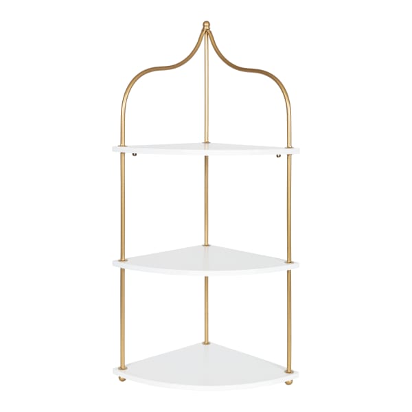Kate and Laurel Walters Corner Shelves, 34-1/4inH x 16-1/2inW x 12inD, White/Gold, Set Of 3 Shelves