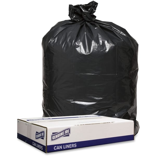 Genuine Joe Low Density Black Can Liners - 56 gal Capacity - 43in Width x 47in Length x 1.20 mil (30 Micron) Thickness - Low Density - Black - Can - Recycled - 100 / Carton