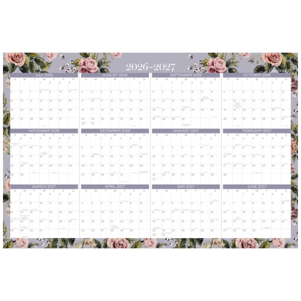 Mead Cambridge Tea Rose 2026-2027 Erasable Wall Calendar, Reversible Academic Year/Regular Year, Large, 24in x 36in