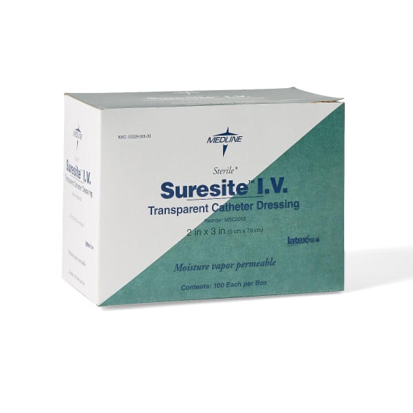 Medline Suresite IV Transparent Film Dressings, 2in x 3in, Clear, Pack Of 100
