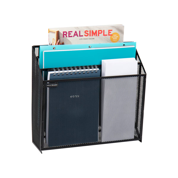 Mind Reader 3 Compartment Vertical File Storage, 11-1/2inH x 3-3/4inW x 12-1/2inD, Black