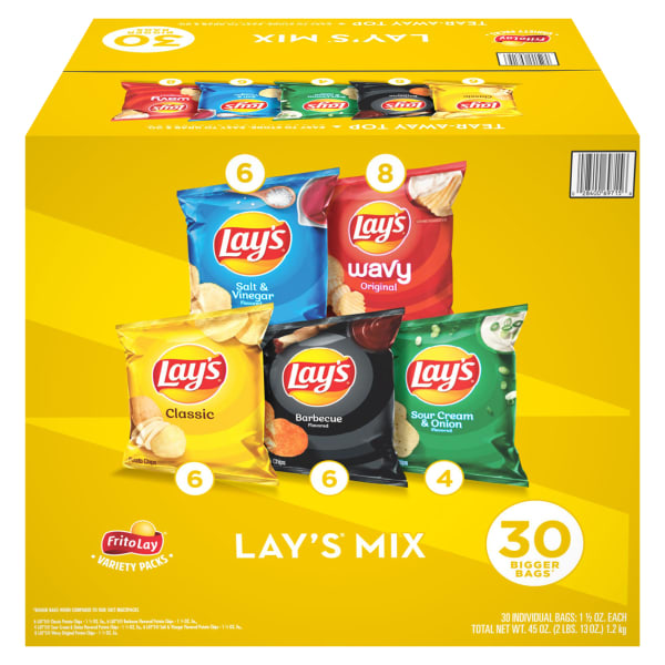 Frito-Lay Potato Chip Variety Mix, 1.5 Oz, Total Qty 30