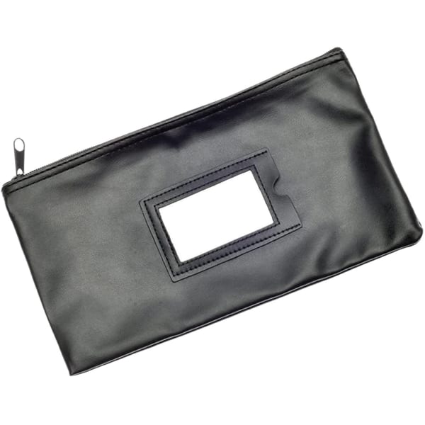 Nadex Coins Bank Deposit Bag, 1 Pack, Black - 6in Width x 11in Length - Zipper Closure - Black - Faux Leather, Vinyl - Coin, Document, Receipt, Office Supplies, Note, Money, School Supplies, Map, Bank - 1 Pack