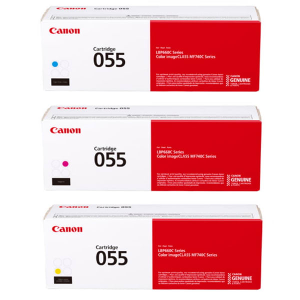 Canon 055 Cyan, Magenta, Yellow Toner Cartridges Combo, Pack Of 3, 3015C001,3014C001,3013C001