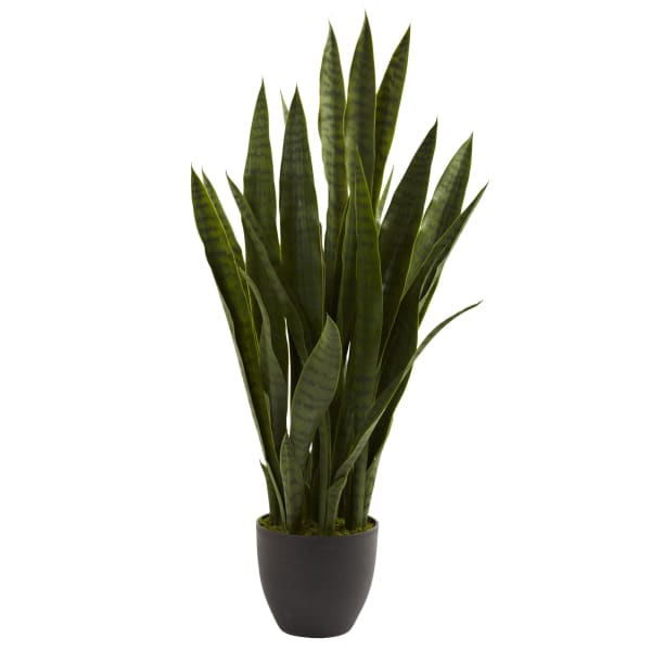 Nearly Natural 35inH Polyester Sansevieria With Planter, Black/Green