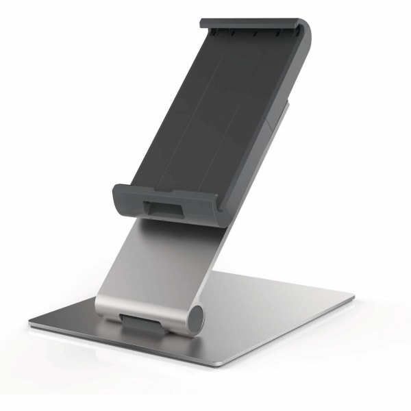 DURABLE TABLET HOLDER Desk Stand - Fits most 7in-13in Tablets, 360 Degrees Rotation with Anti-Theft Device, Silver/Charcoal