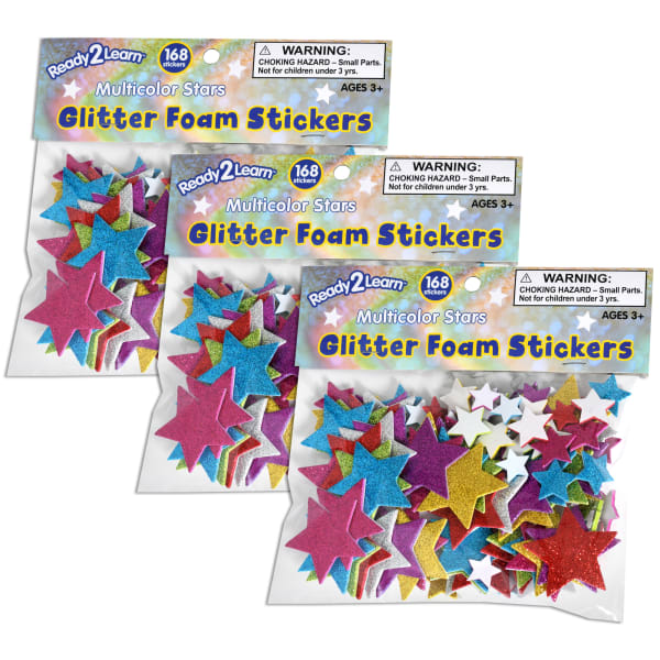 Ready 2 Learn Glitter Foam Stickers, Stars, 168 Stickers Per Pack, Set Of 3 Packs