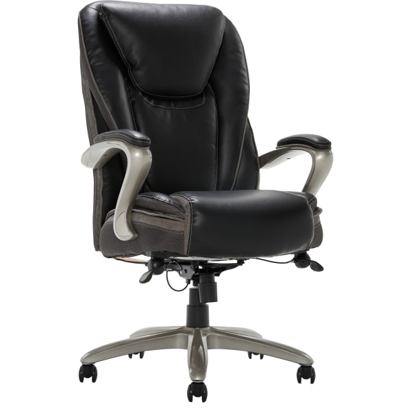 Serta Smart Layers Hensley Big & Tall Ergonomic Bonded Leather High-Back Office Chair, Black/Silver