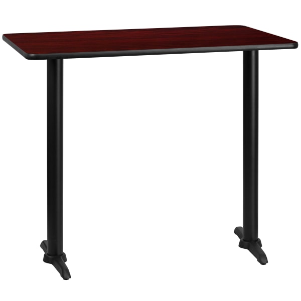 Flash Furniture Laminate Rectangular Table Top With Bar-Height Table Bases, 43-1/8inH x 30inW x 48inD, Mahogany/Black