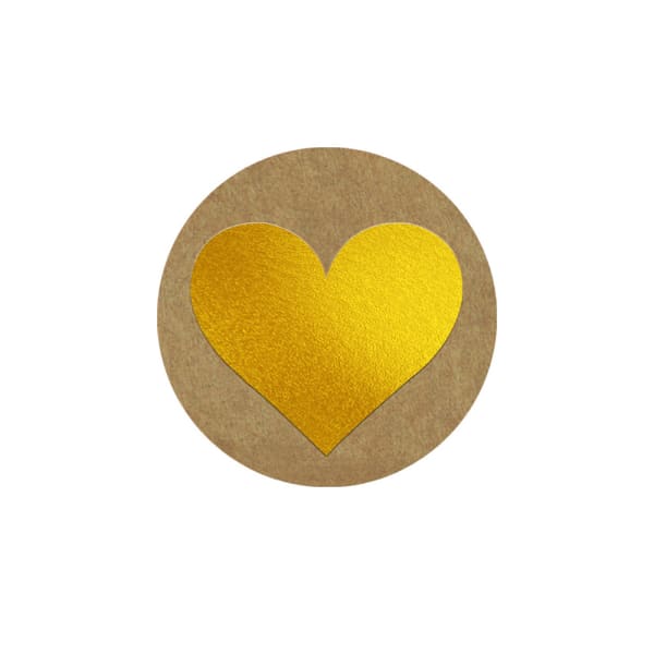 Great Papers! Self-Adhesive Seals Sticker Roll, Gold Foil/Kraft, Heart, 1-1/2in Diameter, 250 Seals Per Roll