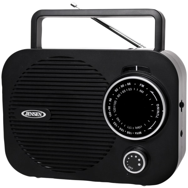 JENSEN MR-550 Portable AM/FM Radio With Telescoping Antenna, 5-9/16inH x 7-1/8inW x 3-3/16inD, Black