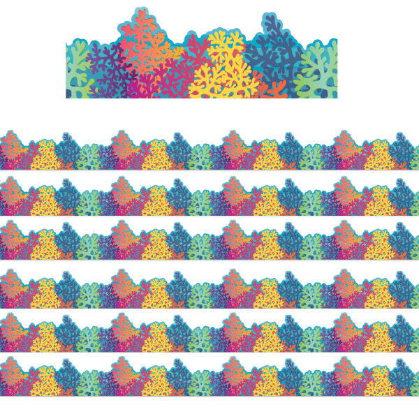Eureka Extra Wide Die-Cut Deco Trim Packs, 37' x 3-1/4in, Seas the Day Colorful Coral Reef, Set Of 6 Packs
