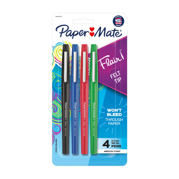Paper Mate Flair Porous-Point Pens, Medium Point, 0.7 mm, Assorted Ink Colors, Pack Of 4 Pens