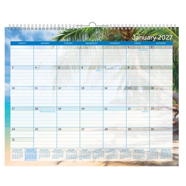2027 Office Depot Brand Monthly Wall Calendar, 15in x 12in, Paradise, January to December