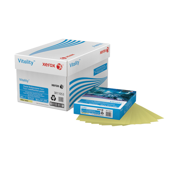 Xerox Vitality Pastel Color Multi-Use Printer & Copy Paper, 10 Reams, Yellow, Letter (8.5in x 11in), 5000 Sheets Per Case, 20 Lb, FSC Certified, 30% Recycled