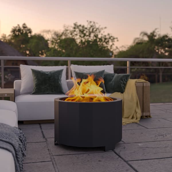 Flash Furniture Titus Commercial Grade Smokeless Outdoor Firepit With Waterproof Cover, 17-3/4inH x 27inW x 27inD, Black