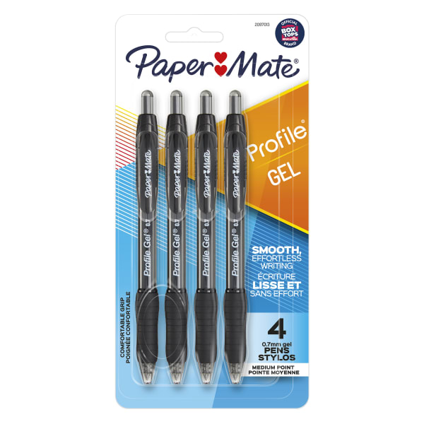 Paper Mate Gel Pen, Profile Retractable Pen, 0.7mm, Black, 4 Count
