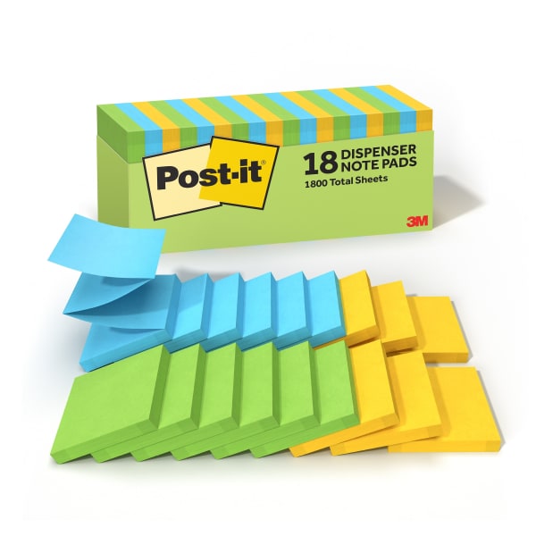 Post-it Pop Up Notes, 18 Pads, 3 in x 3 in, Clean Removal, School Supplies and Office Products, Sticky Notes for Vertical Surfaces, Monitors, Walls and Windows, Floral Fantasy Collection