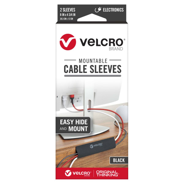 VELCRO Brand Mountable Cable Sleeves, 8in x 4-3/4in, Black, Pack Of 2 Sleeves, VEL-30795-USA