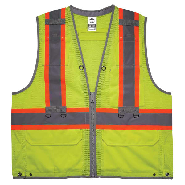 Ergodyne GloWear 8231TV Hi-Vis Tool Tethering Safety Vest, Type R, Class 2, 4X/5X, Lime