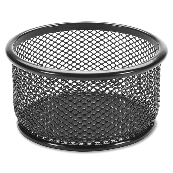 Lorell Mesh Round Paper Clip Holder, Black