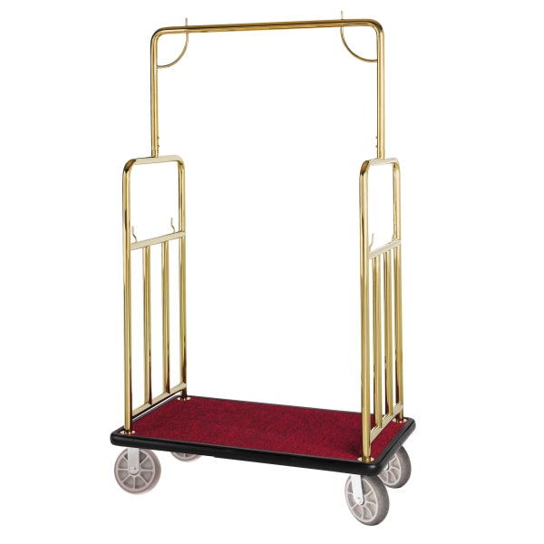 Hospitality 1 Source Classic Bellman's Cart, 74inH x 43inW x 25inD, Burgundy Carpet/Titanium Gold