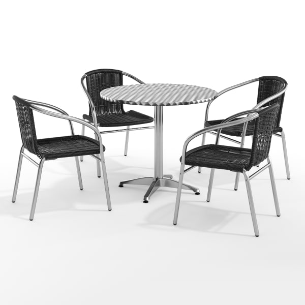 Flash Furniture Lila Round Aluminum Indoor-Outdoor Table With 4 Chairs, 27-1/2inH x 31-1/2inW x 31-1/2inD, Black, Set Of 5