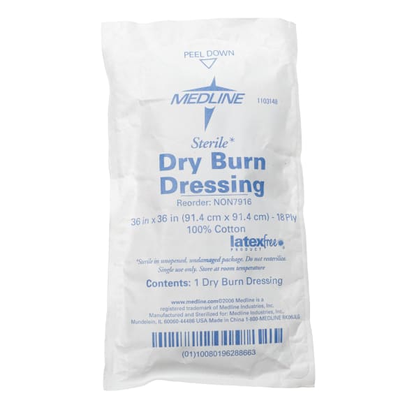 Medline Sterile Burn Dressings, 18-Ply, 36in x 36in, White, Pack Of 20