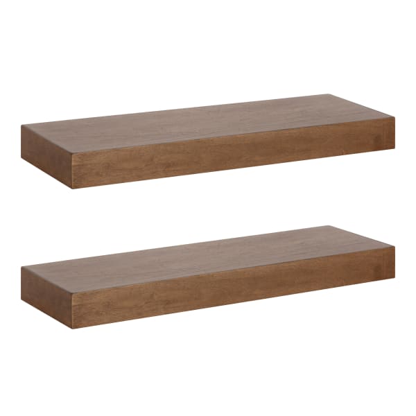 Kate and Laurel Havlock Wall Shelves, 2-1/4inH x 24inW x 8inD, Rustic Brown, Set Of 2 Shelves