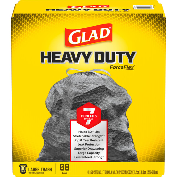 Glad ForceFlex Heavy Duty Large Drawstring Trash Bags, 30 Gallon, 68 Count