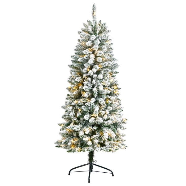 Nearly Natural Slim Flocked Montreal Fir Artificial Christmas Tree, 5ft