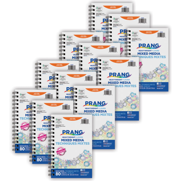 Prang Mixed Media Journals, 8-1/2in x 5-1/2in, White, 80 Sheets Per Journal, Pack Of 12 Journals