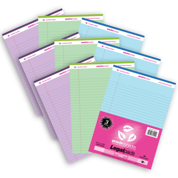 Roaring Spring Paper Products Enviroshades Legal Pad, Standard, Assorted Colors, 3 Per Pack, Set Of 3 Packs