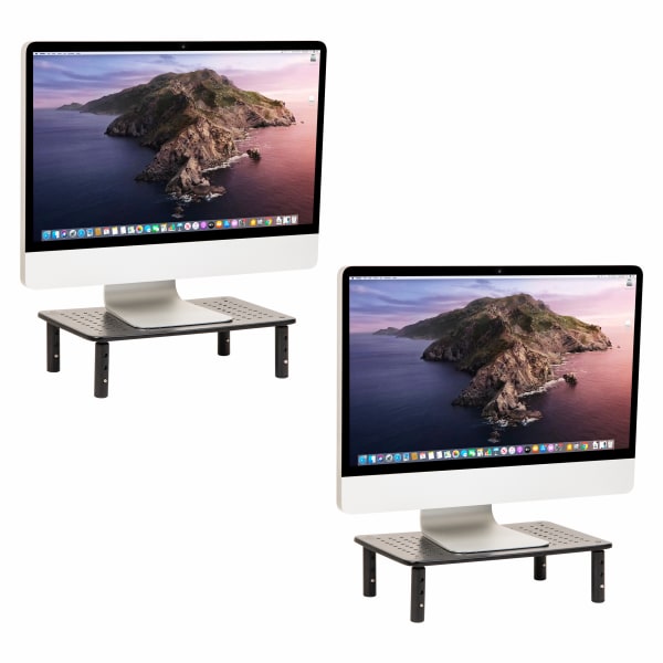 Mind Reader Metal Ventilated Monitor Stand with Adjustable Height, 5-1/2inH x 9-1/4inW x 14-1/2inD, Black, Set of 2
