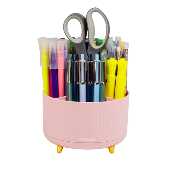 Mind Reader Rotating Pen Cup, 4-3/4inH x 5-3/4inW x 5-3/4inD, Pink