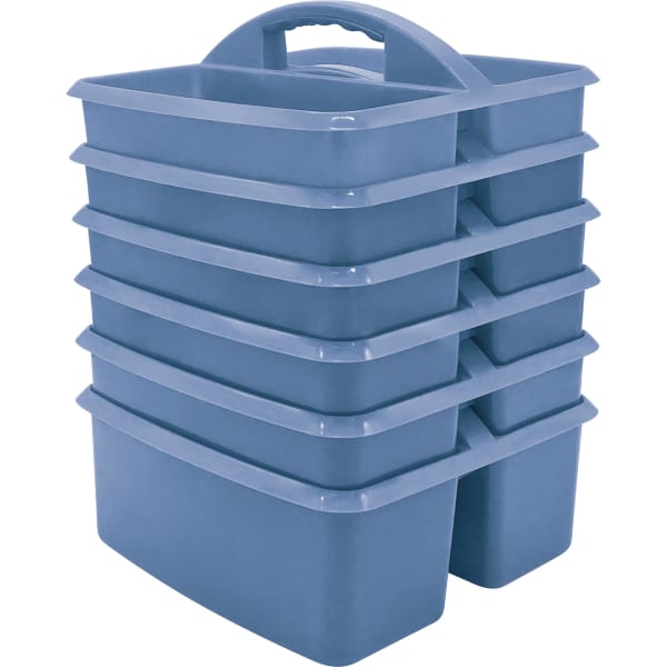 Teacher Created Resources Plastic Storage Caddies, 5-1/4inH x 9-1/4inW x 9inD, Slate Blue, Pack Of 6 Caddies