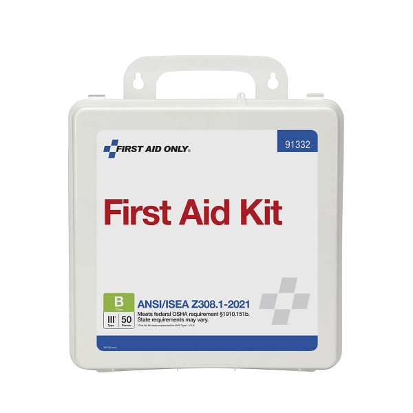 First Aid Only ANSI B Plastic 50-Person First Aid Kit, 6-1/2inH x 9-1/2inW x 3inD, White