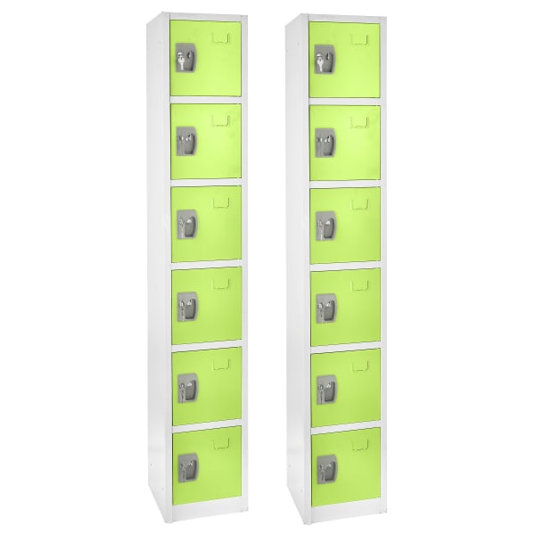 Alpine 6-Tier Steel Lockers, 72inH x 12inW x 12inD, Green, Pack Of 2 Lockers