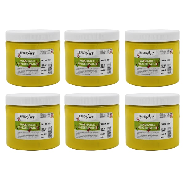 Handy Art Washable Finger Paints, 16 Oz, Yellow, Pack Of 6 Paints