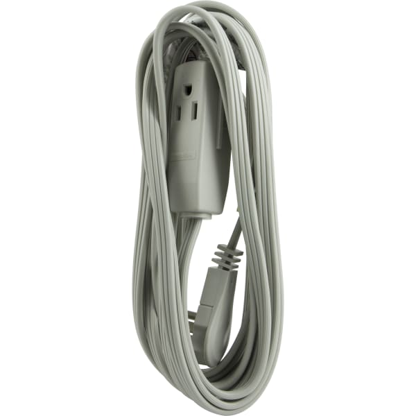 GE 3 Outlet Extension Cord, 15ft Long Cord, Flat Plug, Gray, 43026