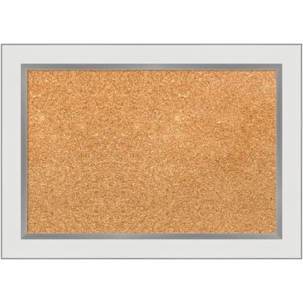 Amanti Art Rectangular Non-Magnetic Cork Bulletin Board, Natural, 21in x 15in, Eva White Silver Narrow Plastic Frame