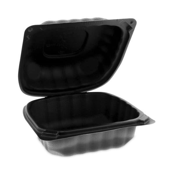 Pactiv Evergreen EarthChoice SmartLock Microwavable MFPP Hinged Lid Containers, 3-1/8inH x 5-3/4inW x 6inD, Black, Carton Of 400 Containers