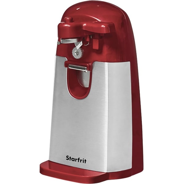 Starfrit Mightican 3-In-1 Electric Can Opener With Built-In Knife Sharpener And Bottle Opener, 4-3/8in x 4-3/8in, Red